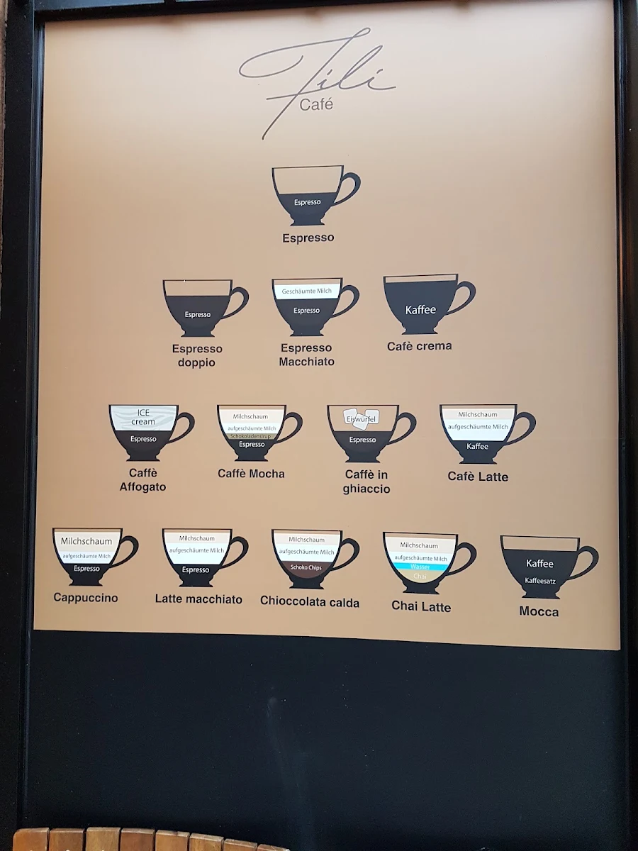 Speisekarte, Fili Café