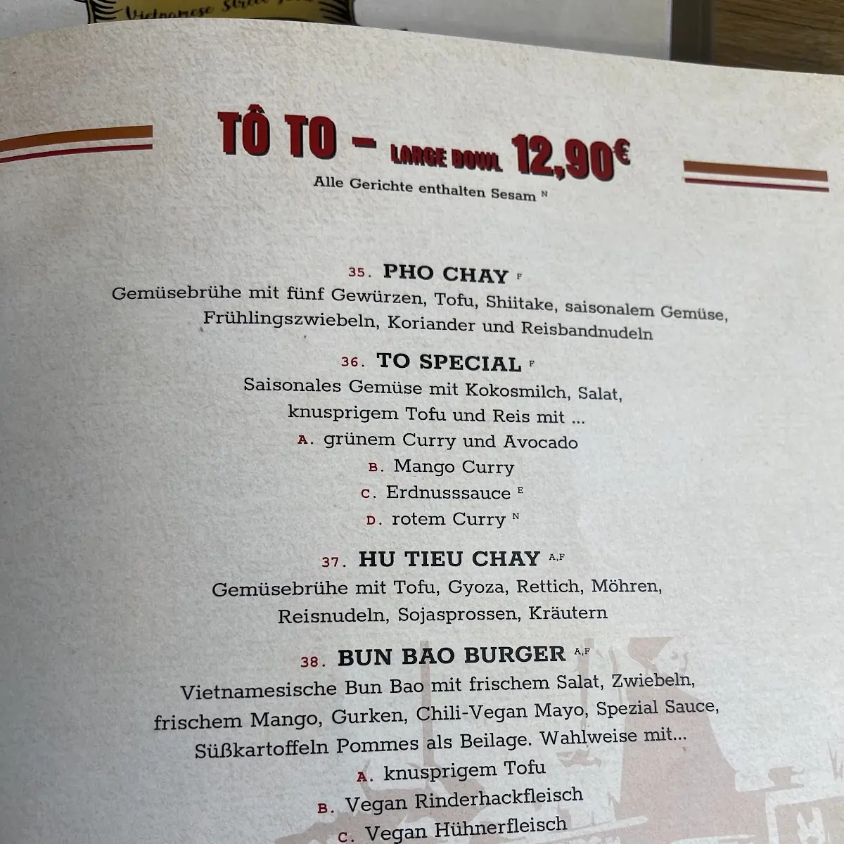 Speisekarte, To1980 Vegan - Pempelfort Düsseldorf
