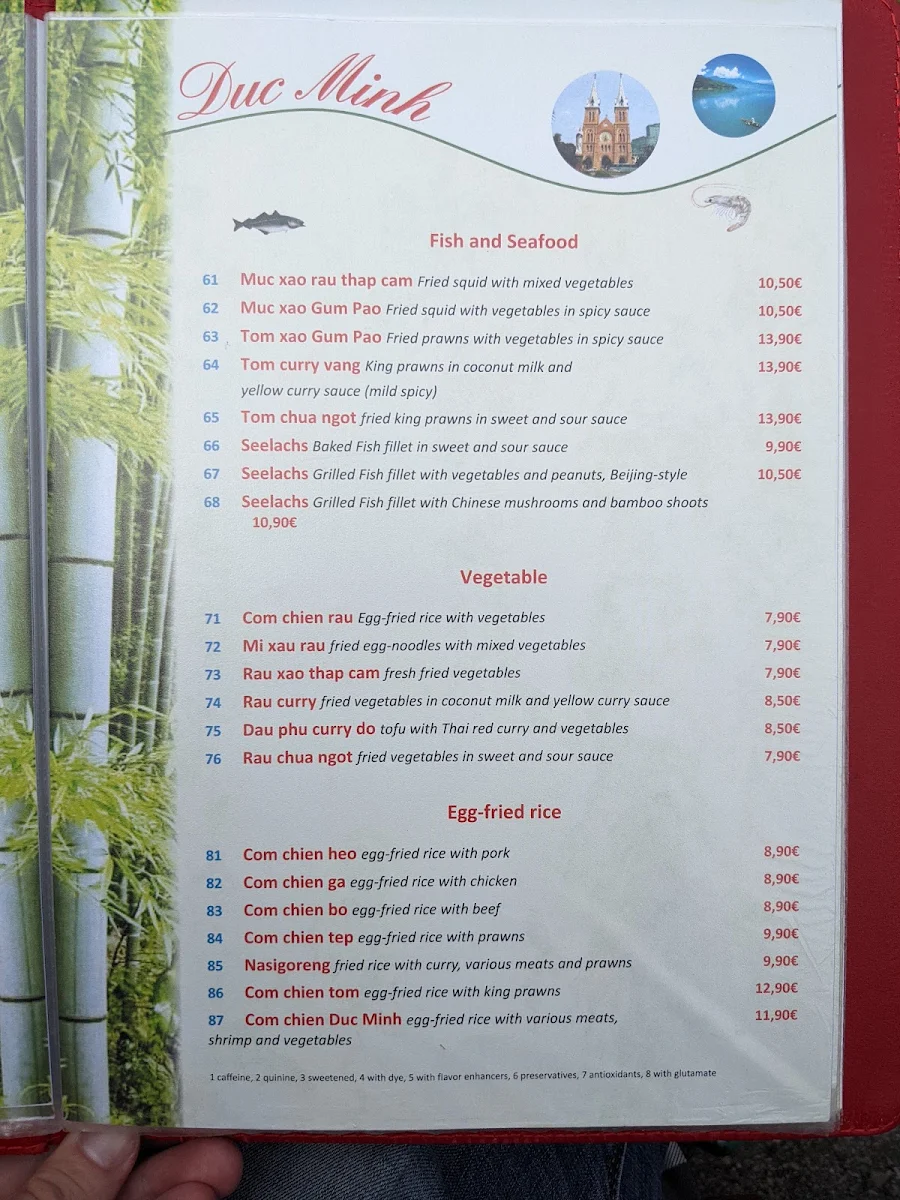 Speisekarte, Ducminh Restaurant