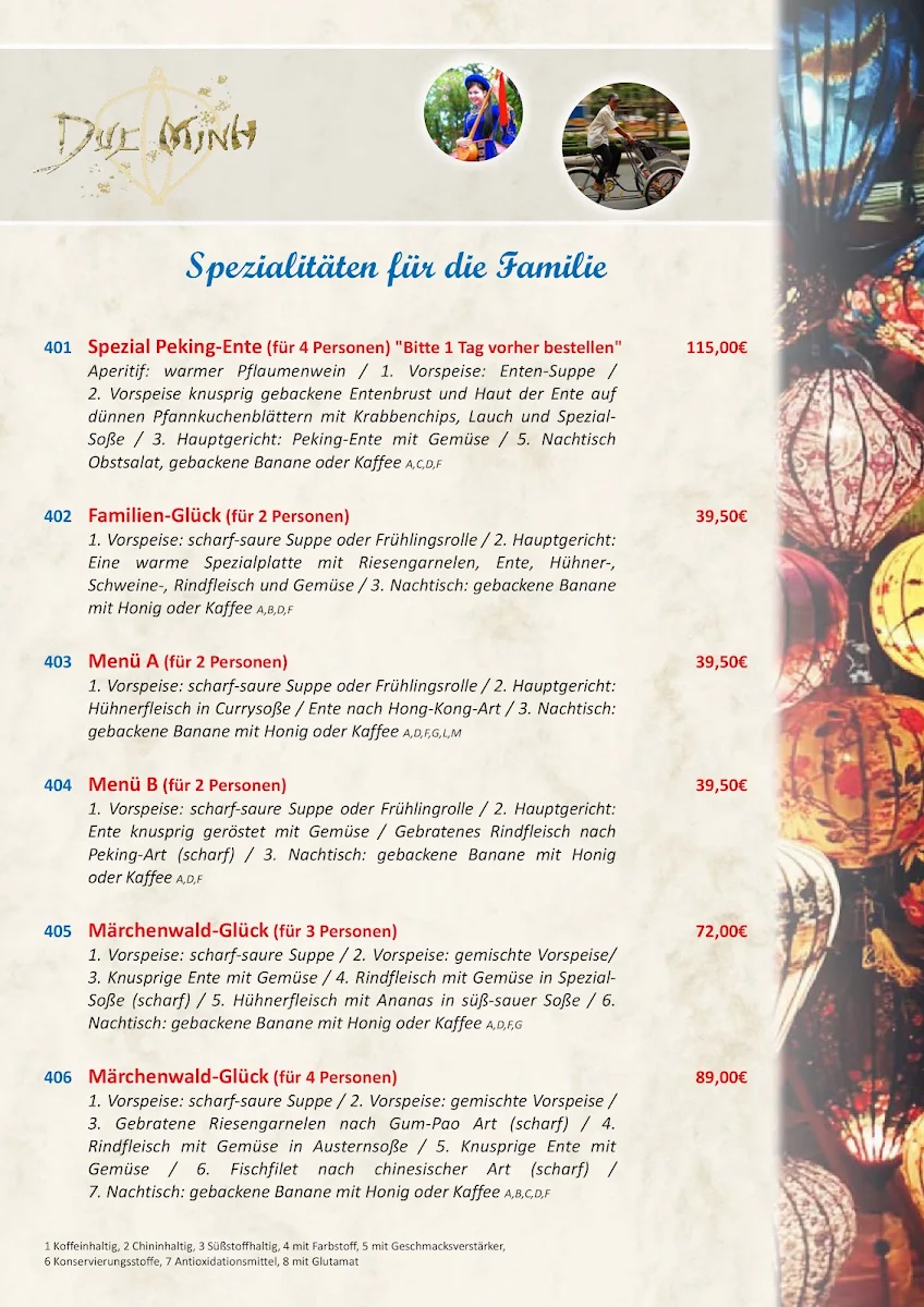 Speisekarte, Ducminh Restaurant
