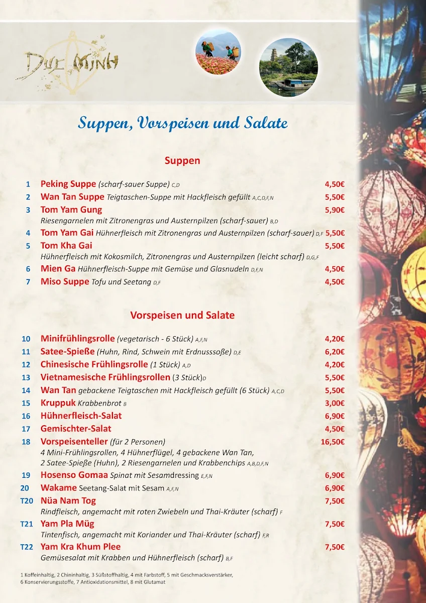 Speisekarte, Ducminh Restaurant