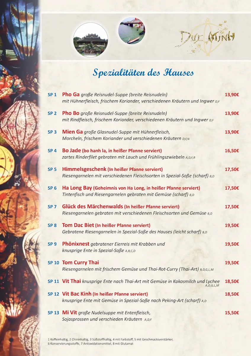 Speisekarte, Ducminh Restaurant