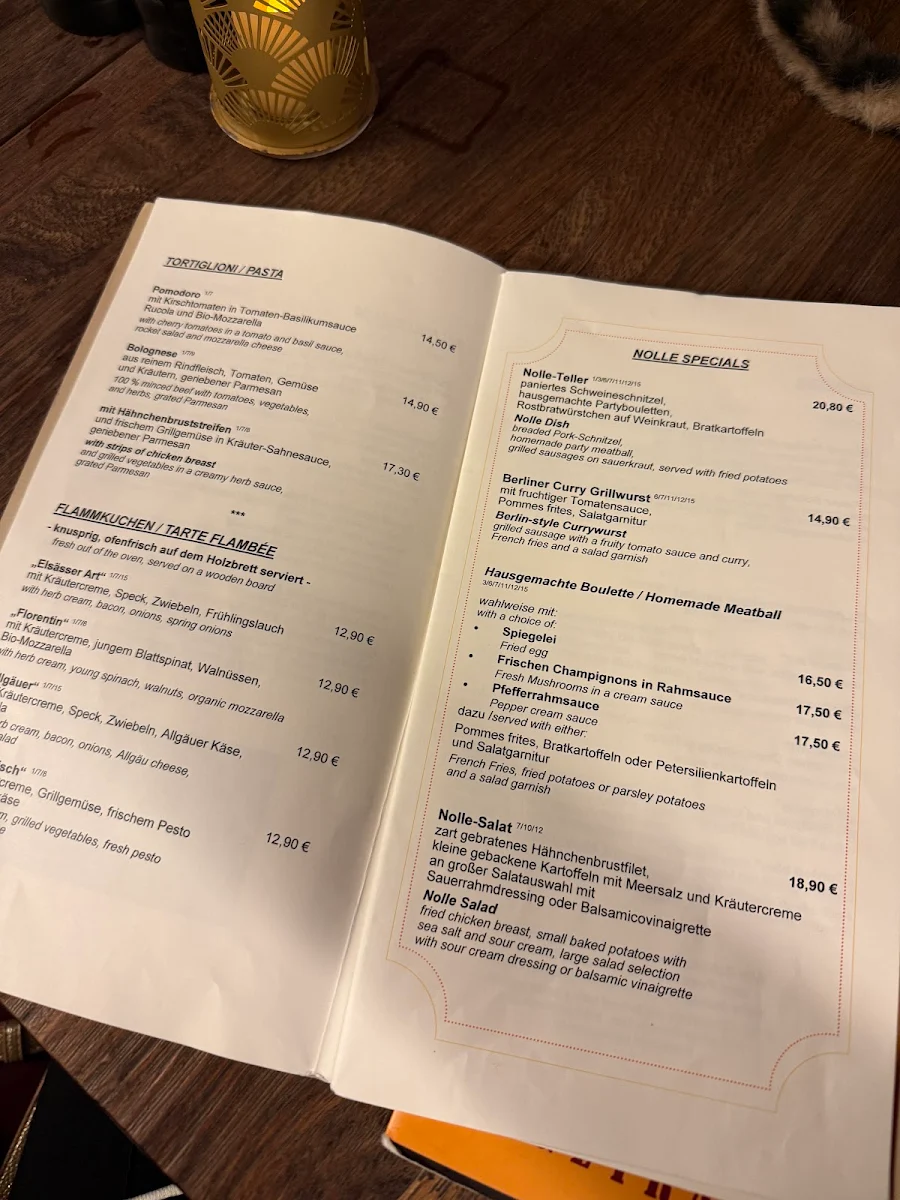 Speisekarte, Restaurant Nolle