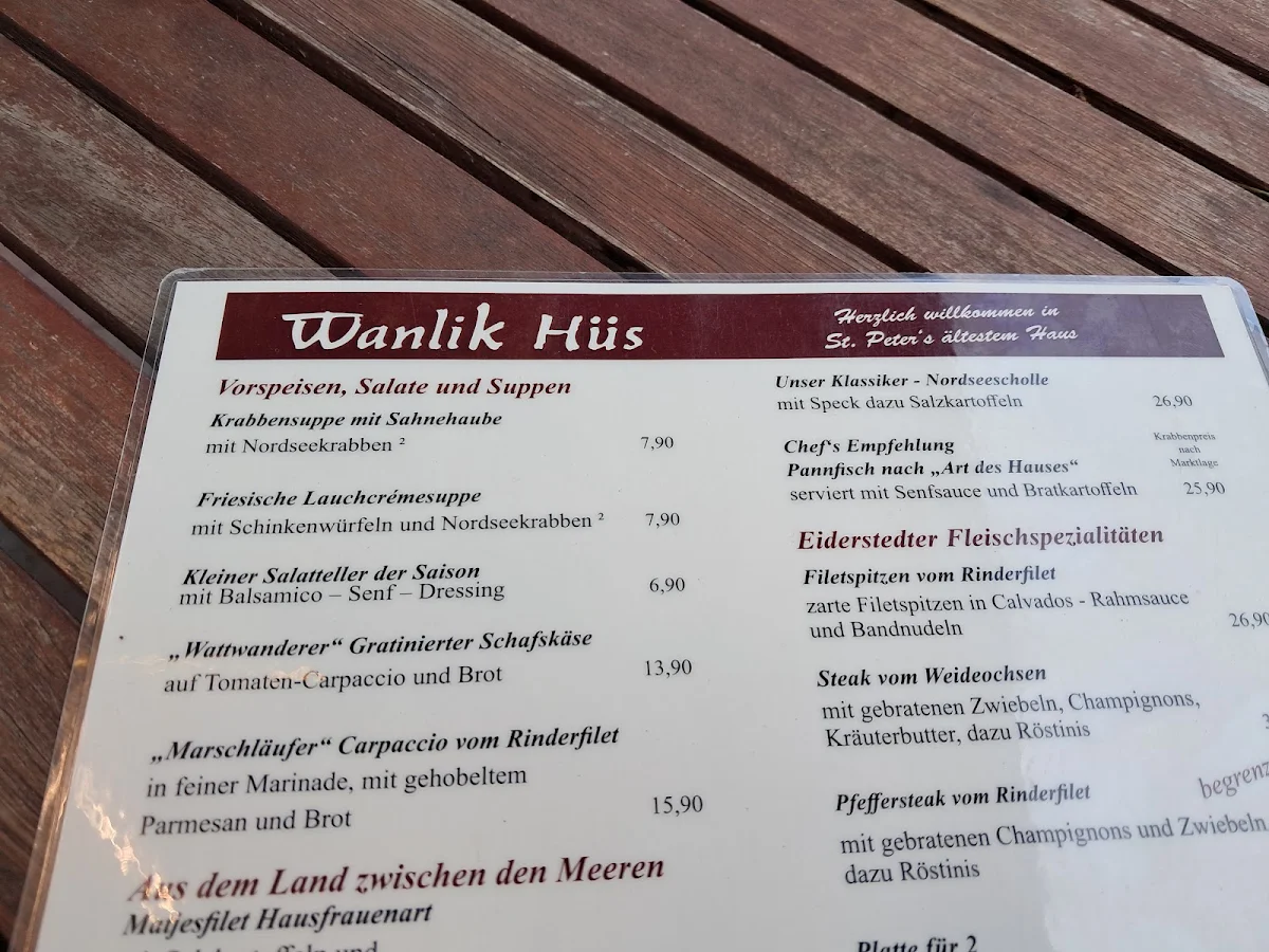 Speisekarte, Wanlik-Hues