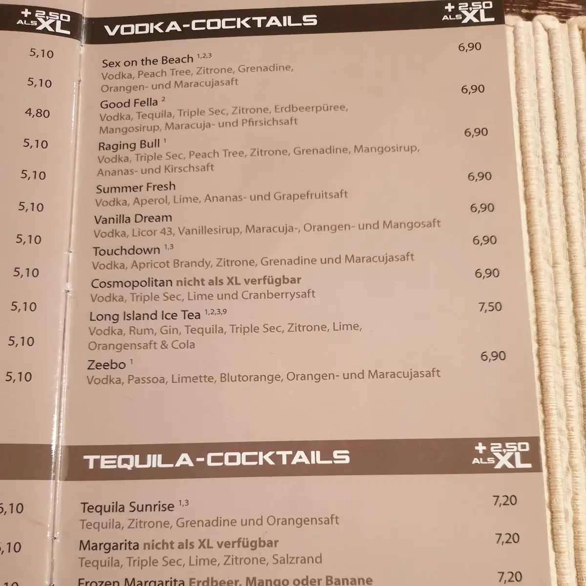 Speisekarte, Etage15 Restaurant & Cocktailbar