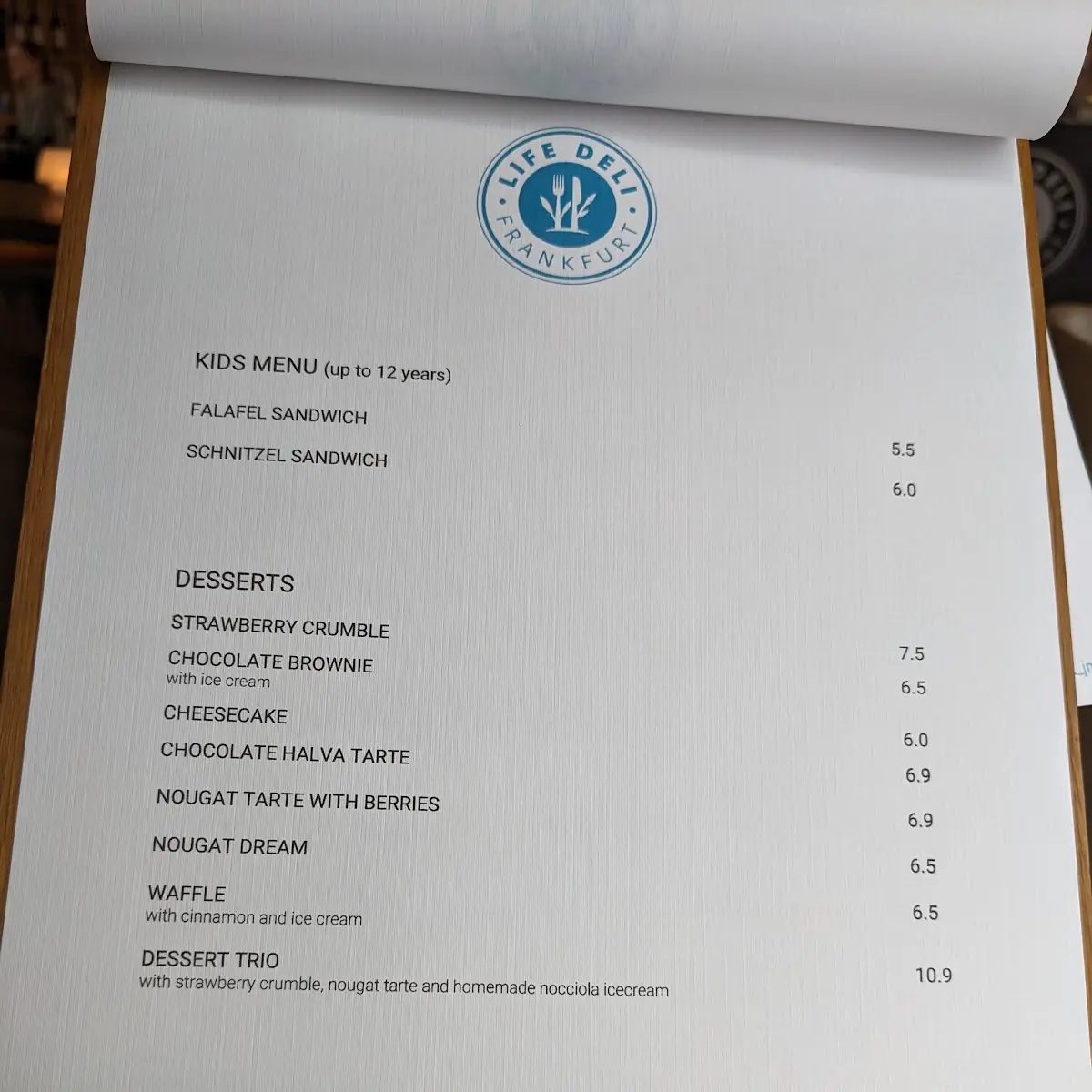 Speisekarte, Life Deli