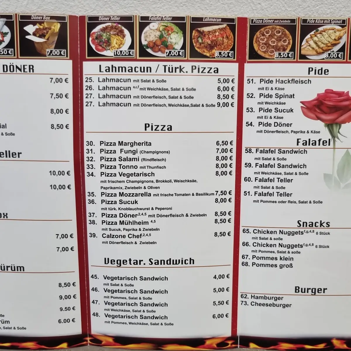 Speisekarte, Mühlheimer Döner Kebab Pizza