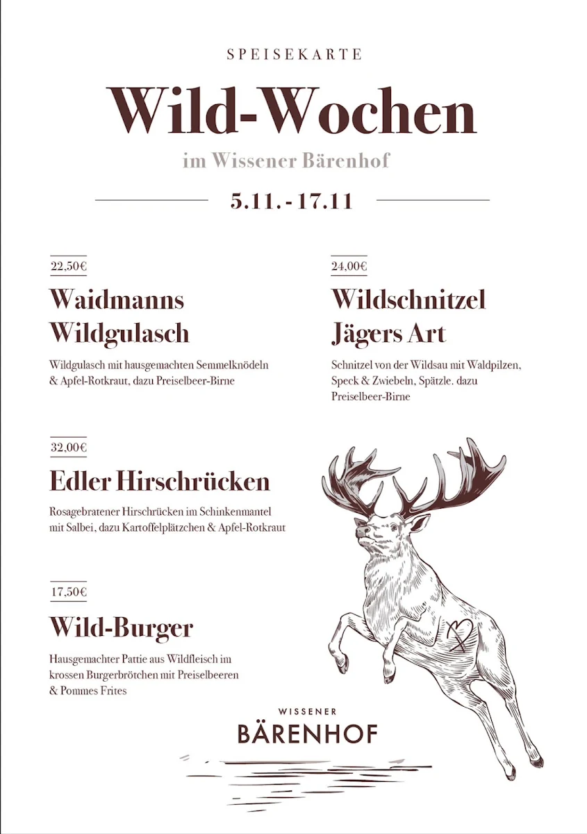 Speisekarte, WISSENER Bärenhof