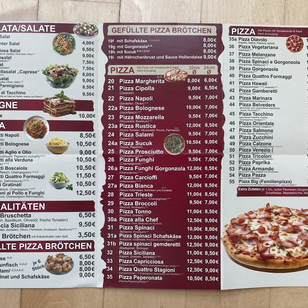 Speisekarte, Pizza Pazza