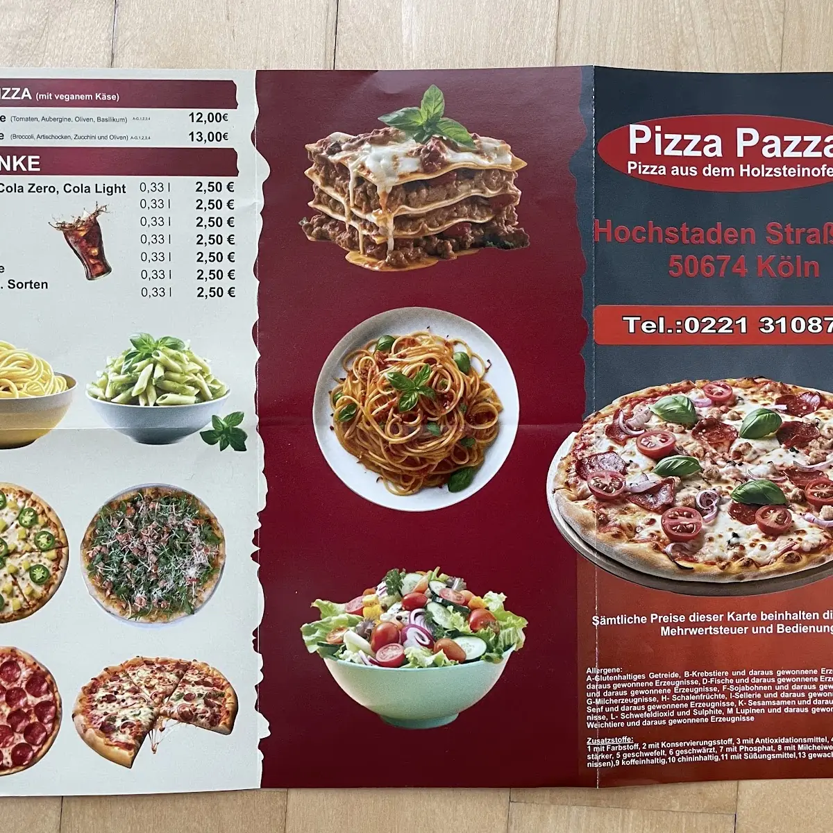 Speisekarte, Pizza Pazza