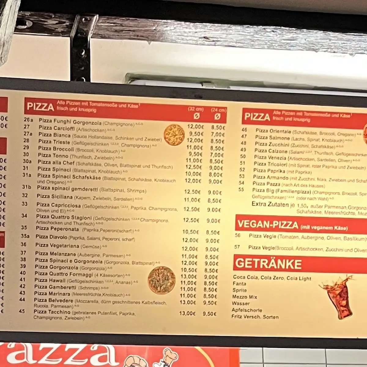 Speisekarte, Pizza Pazza