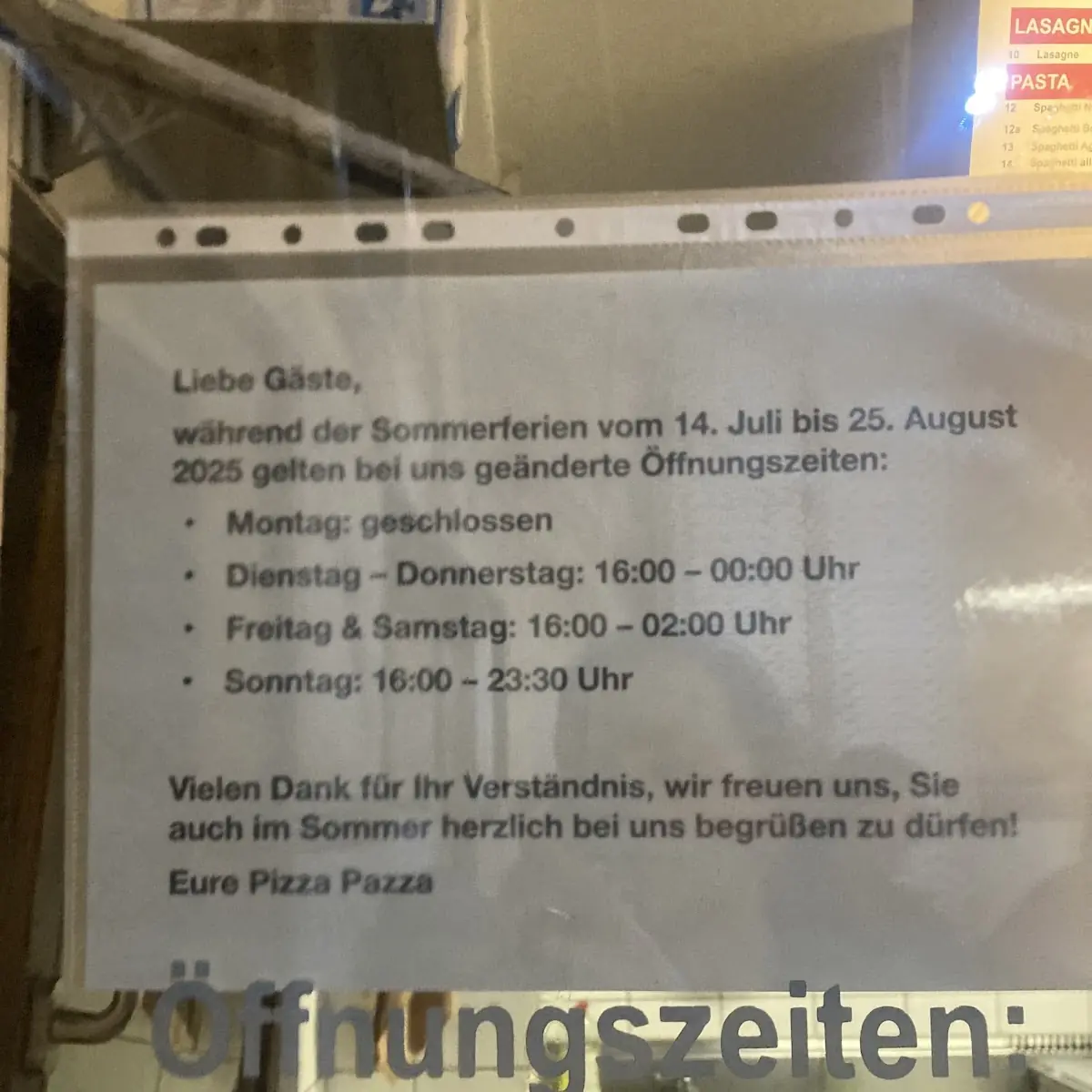Speisekarte, Pizza Pazza