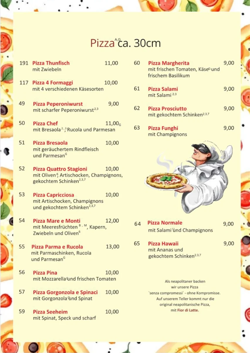 Speisekarte, Ristorante Pizzeria Pulcinella