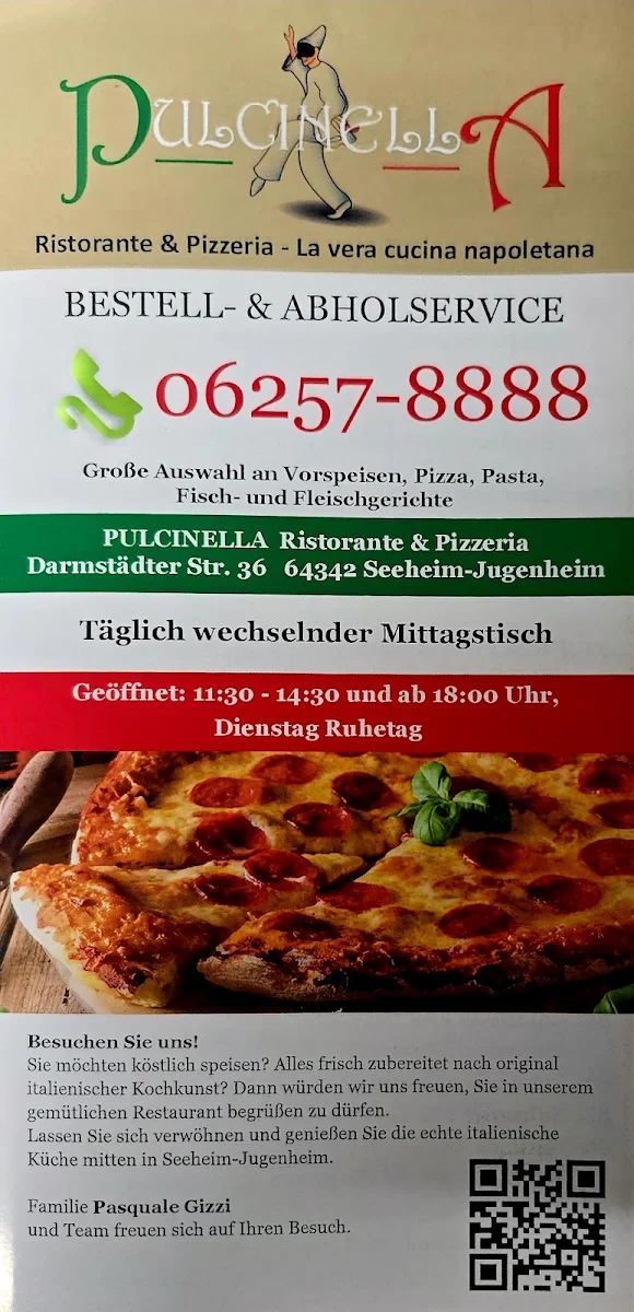 Speisekarte, Ristorante Pizzeria Pulcinella