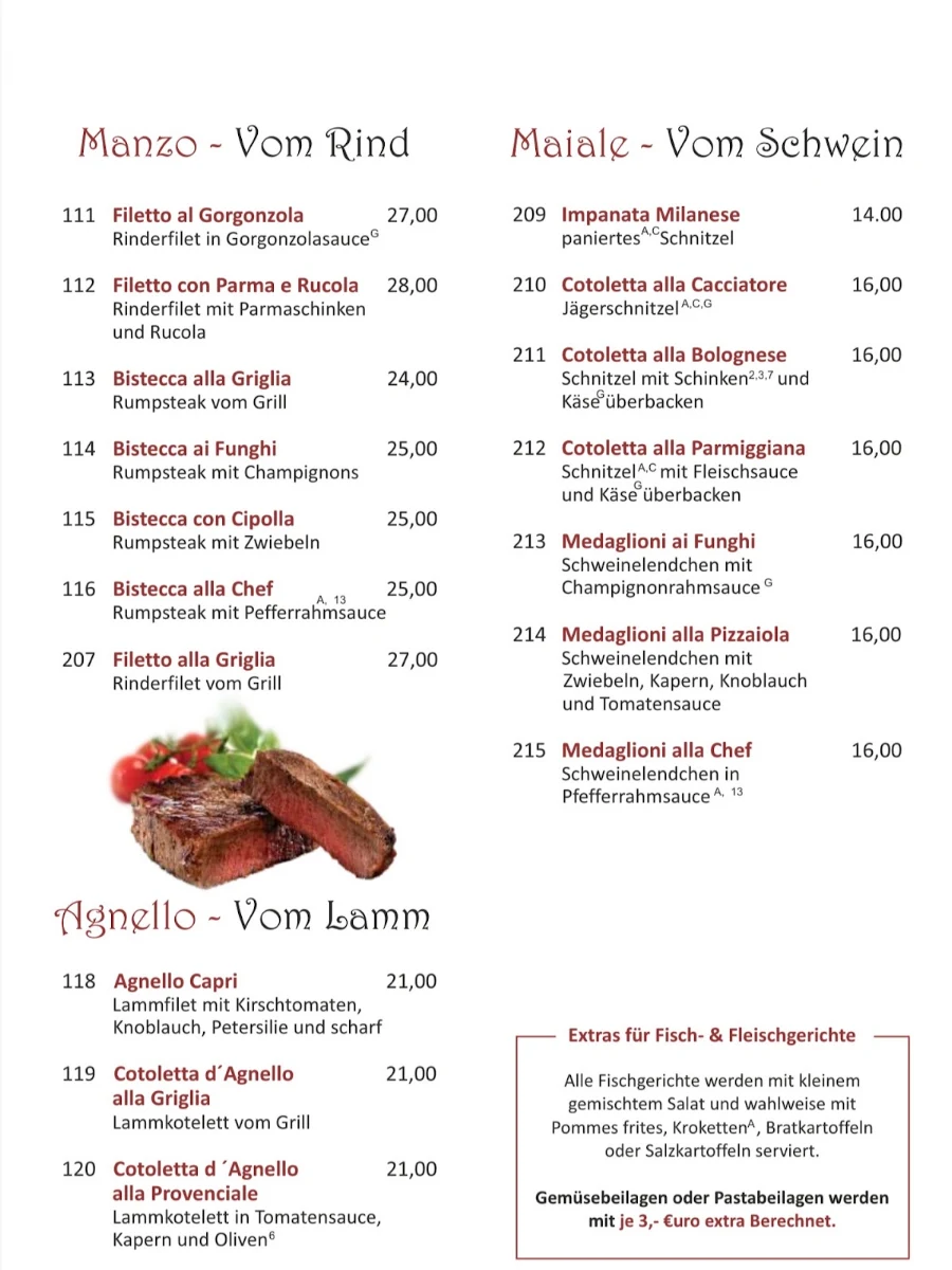 Speisekarte, Ristorante Pizzeria Pulcinella