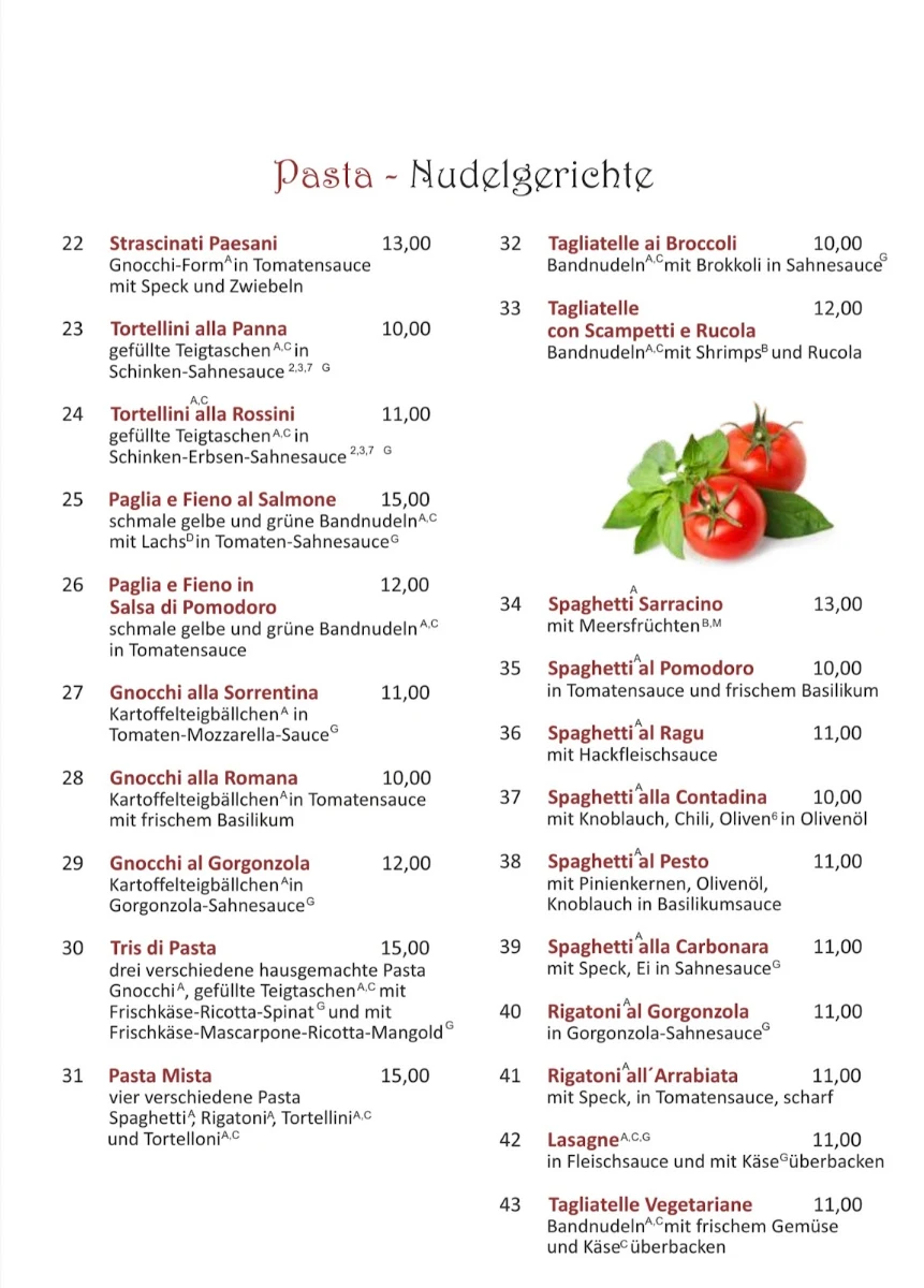 Speisekarte, Ristorante Pizzeria Pulcinella