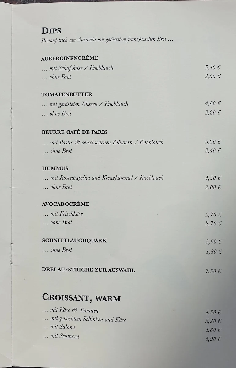 Speisekarte, Philine Boulangerie Française