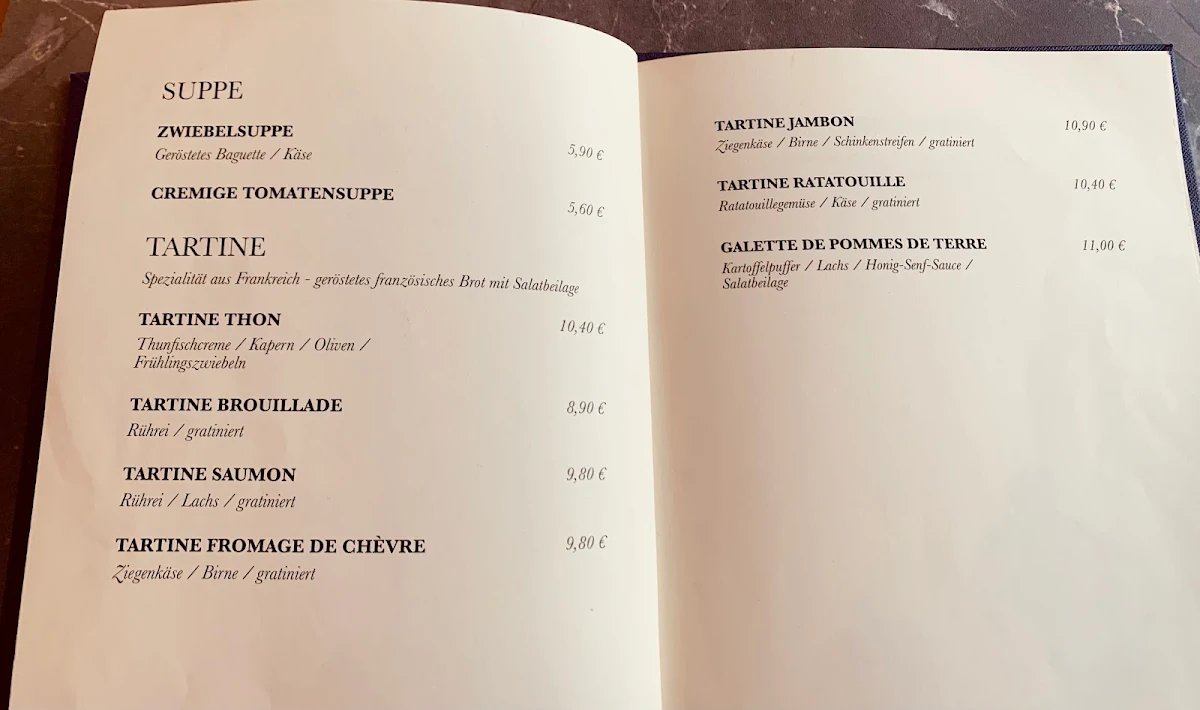 Speisekarte, Philine Boulangerie Française