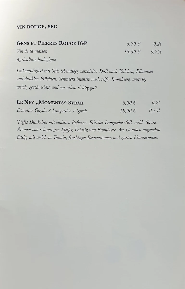 Speisekarte, Philine Boulangerie Française