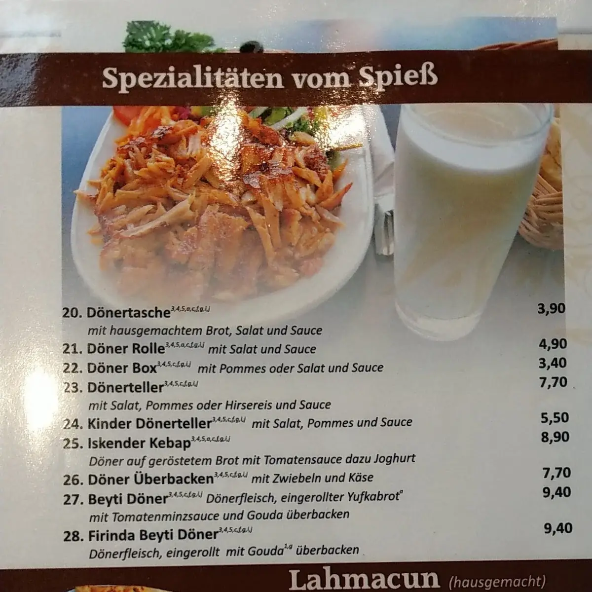 Speisekarte, Restaurant Sivan