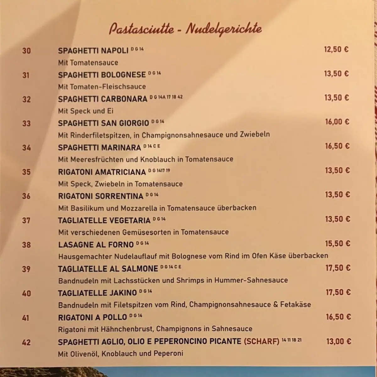 Speisekarte, da Michelino