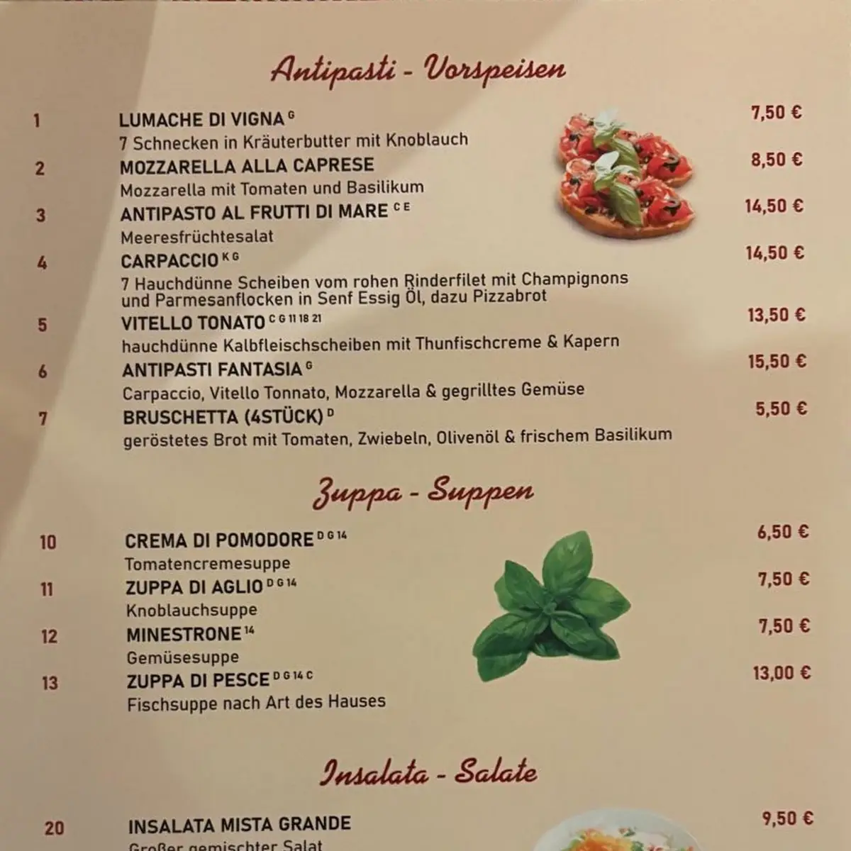 Speisekarte, da Michelino