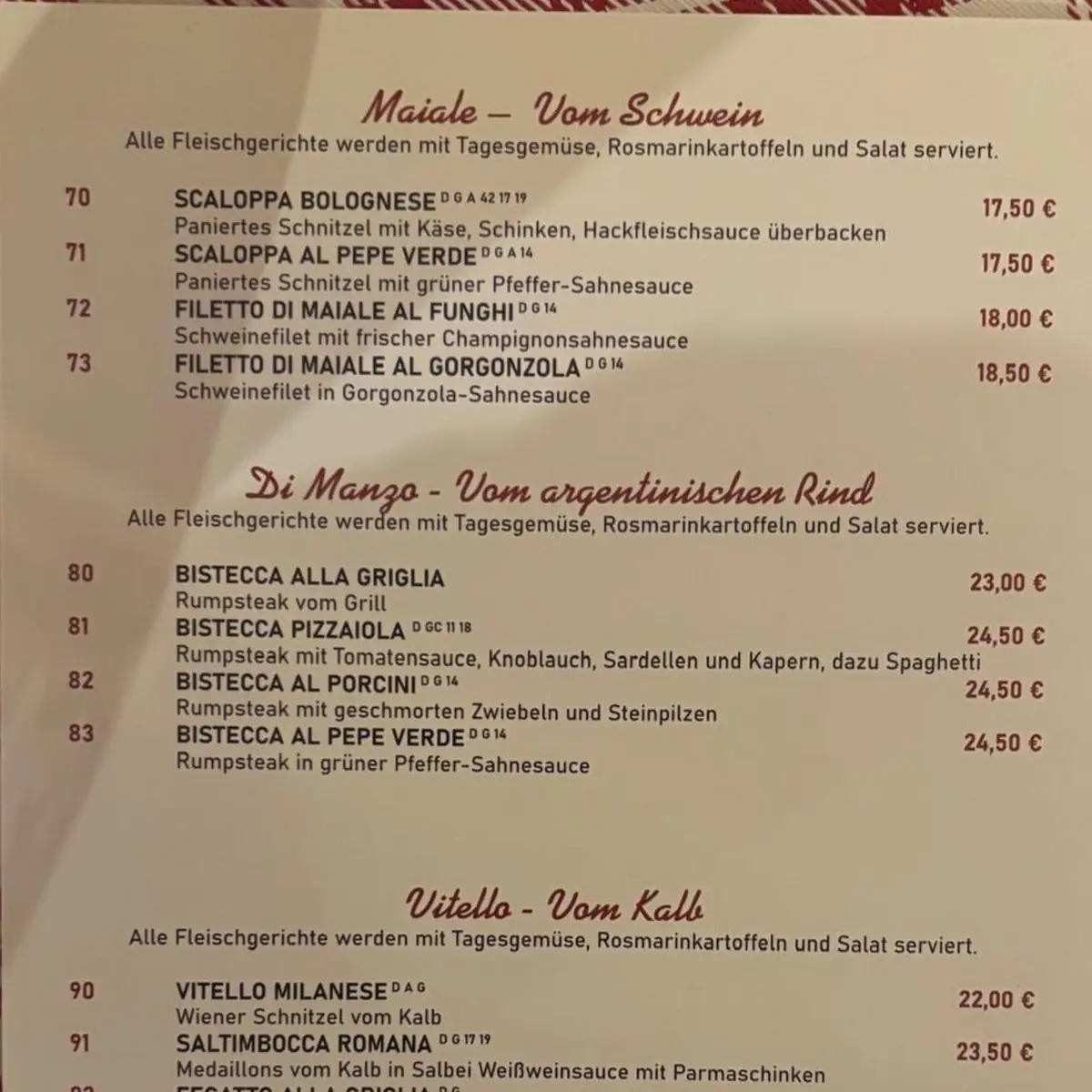 Speisekarte, da Michelino