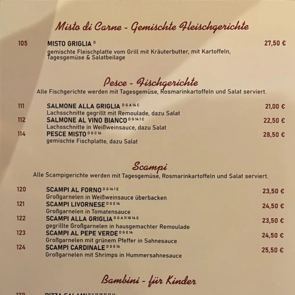 Speisekarte, da Michelino