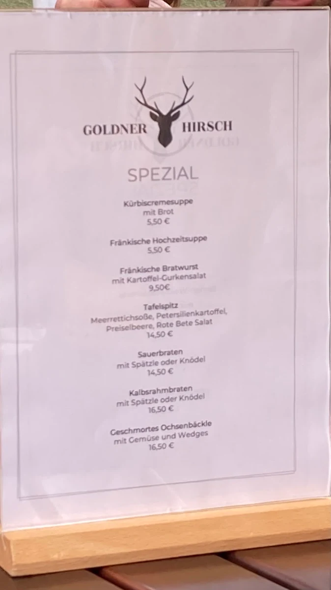 Speisekarte, Goldner Hirsch Dinkelsbühl