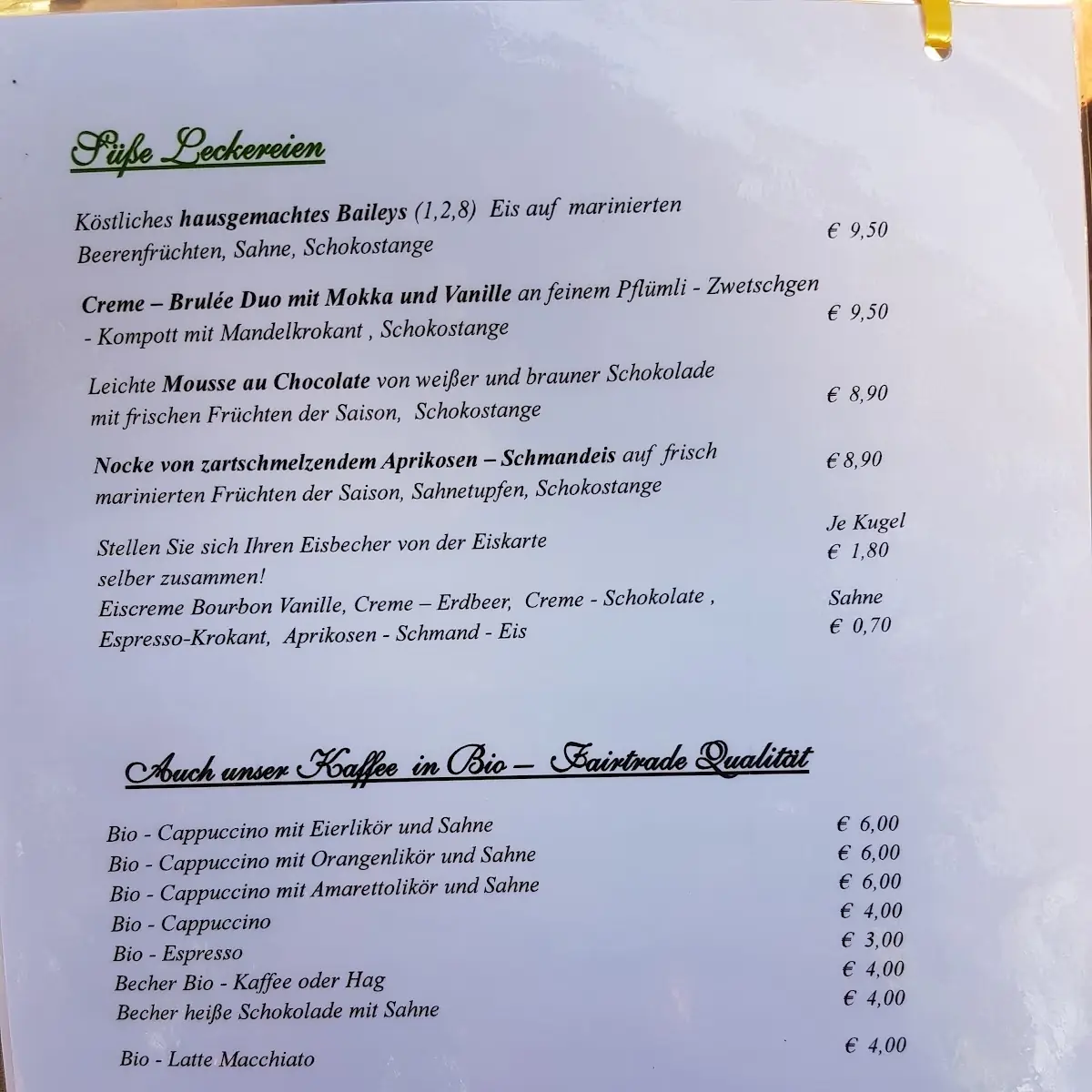 Speisekarte, Rengser Mühle