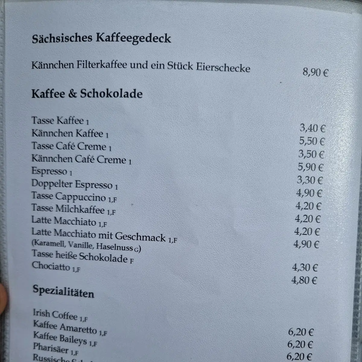 Speisekarte, Kaminrestaurant