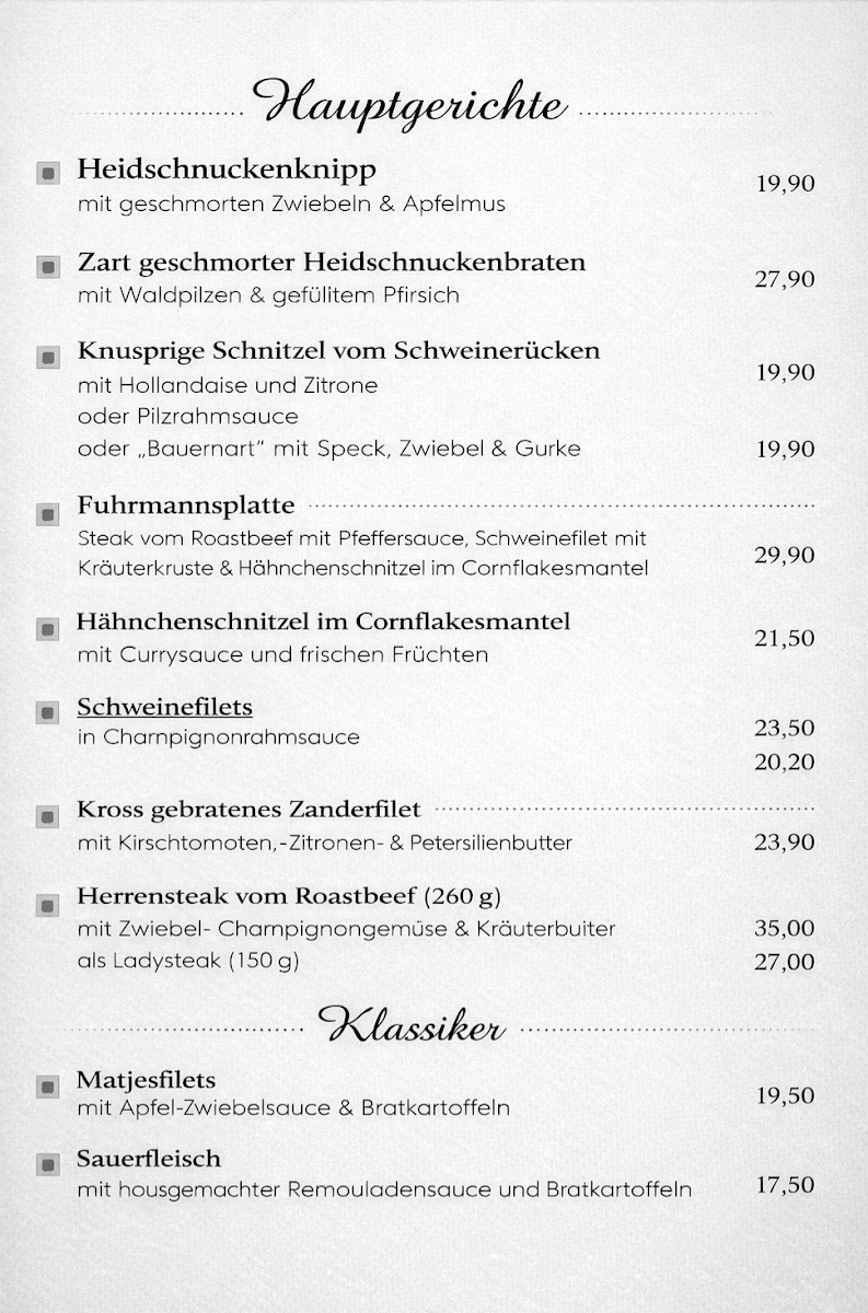 Speisekarte, Restaurant Utspann