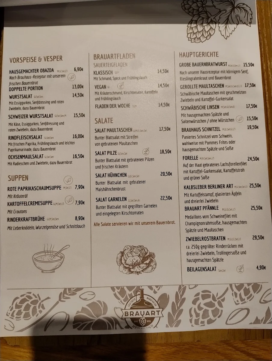Speisekarte, Brauart im Parkhotel Heilbronn