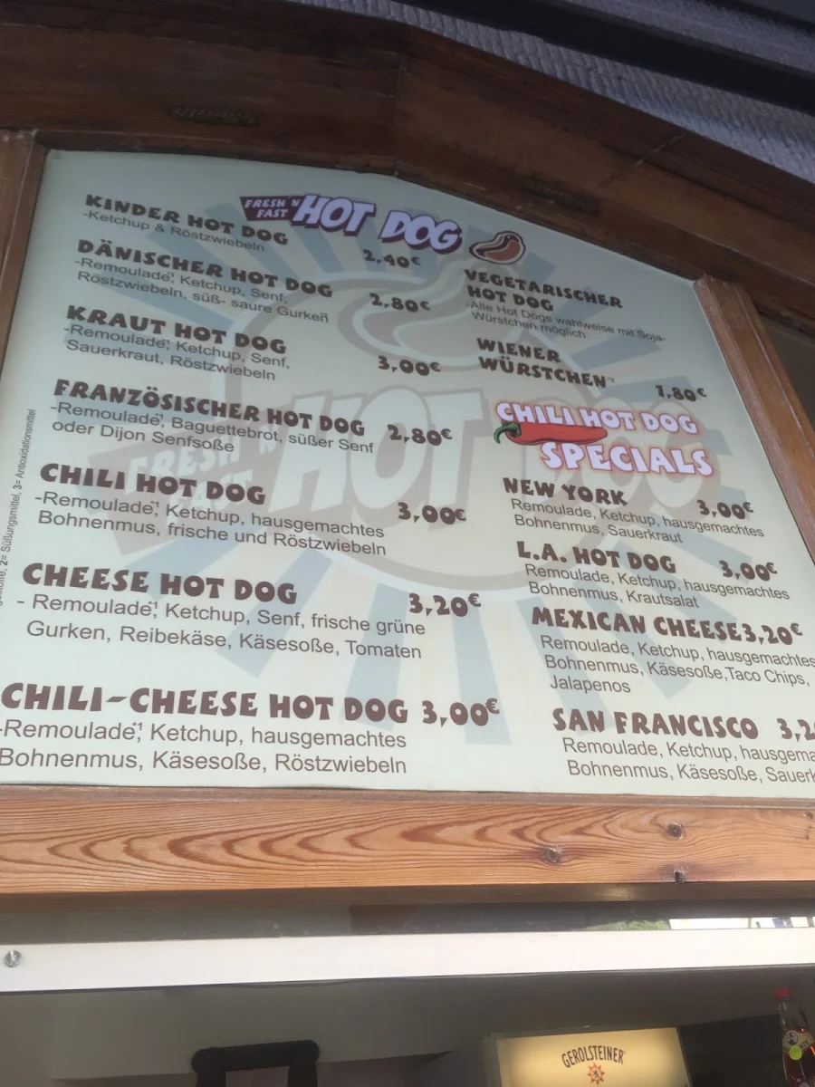 Speisekarte, Fresh'n Fast Hot Dog