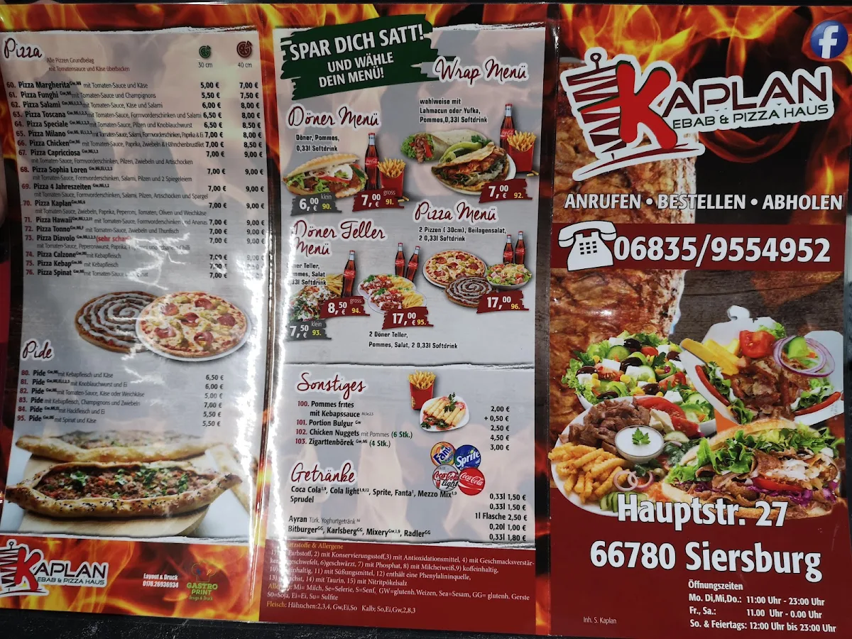 Speisekarte, Kaplan Kebap & Pizza Haus