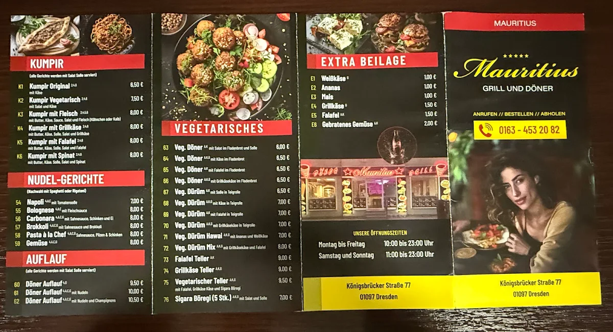 Speisekarte, Mauritius Grill Döner