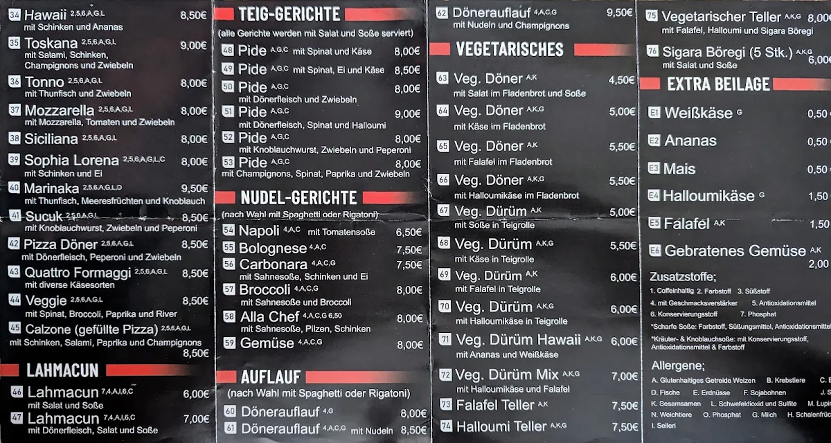 Speisekarte, Mauritius Grill Döner