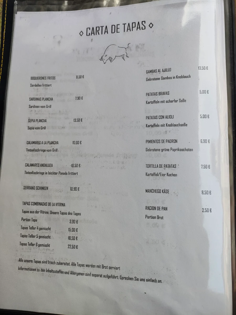 Speisekarte, Restaurant Don Antonio