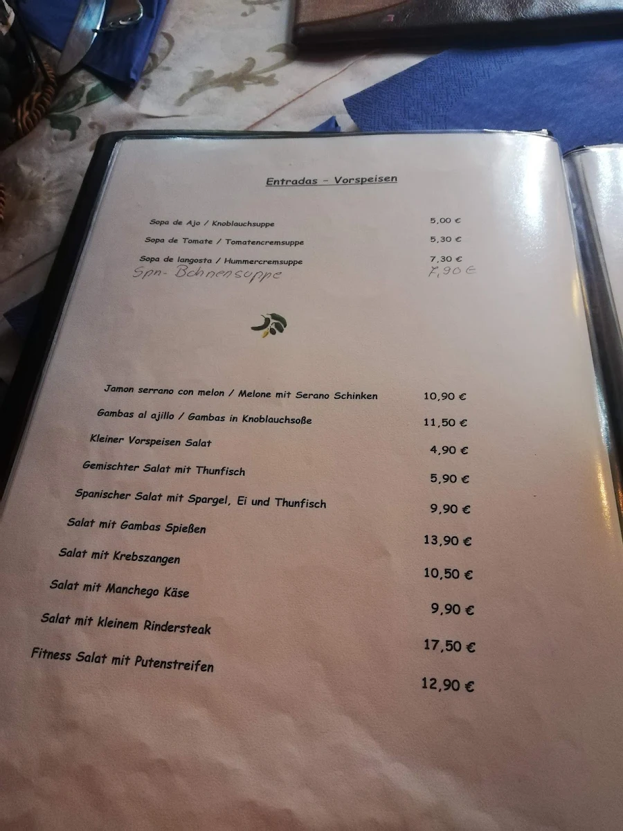 Speisekarte, Restaurant Don Antonio