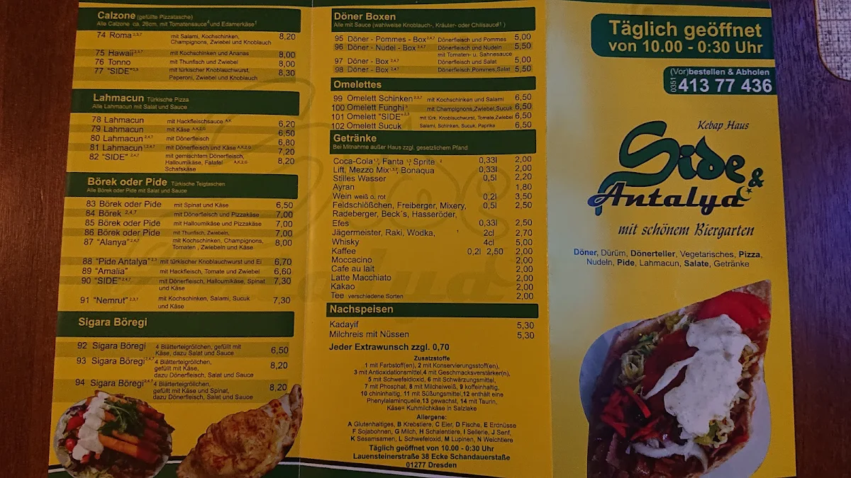 Speisekarte, Kebap Haus Side & Antalya