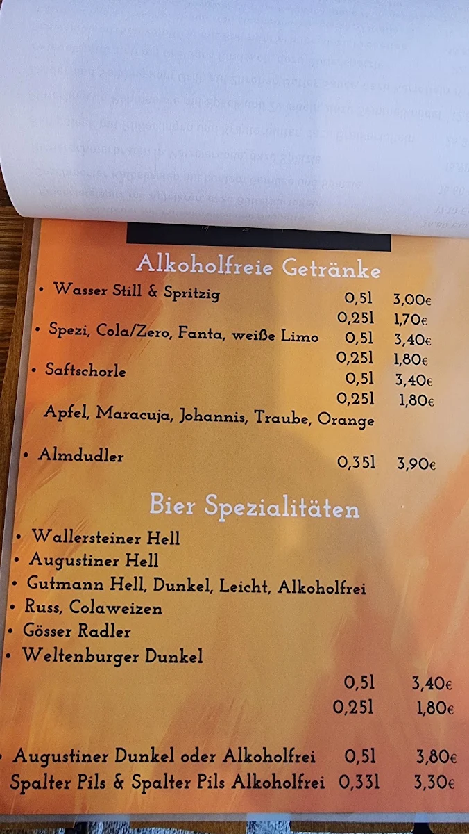 Speisekarte, Gaststätte im Gemeindezentrum Fessenheim