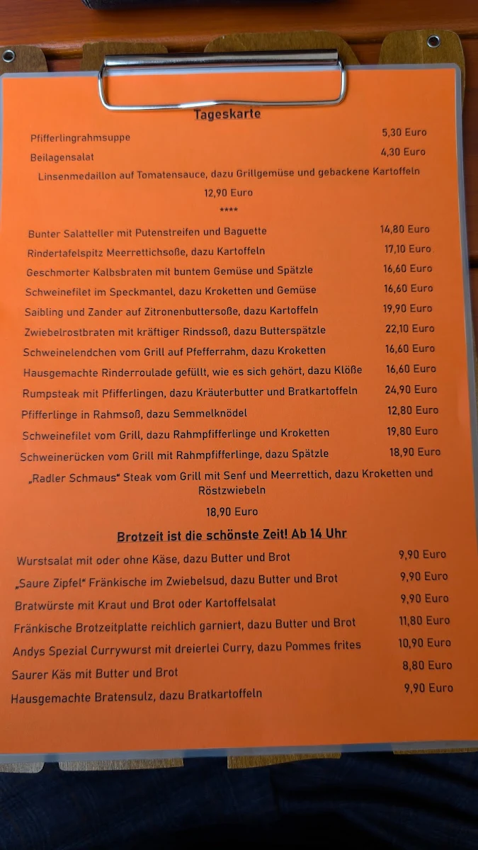 Speisekarte, Gaststätte im Gemeindezentrum Fessenheim