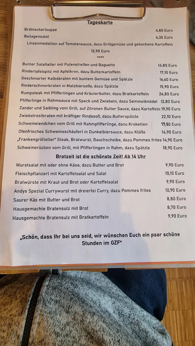 Speisekarte, Gaststätte im Gemeindezentrum Fessenheim