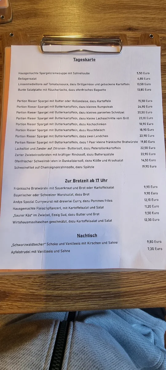 Speisekarte, Gaststätte im Gemeindezentrum Fessenheim