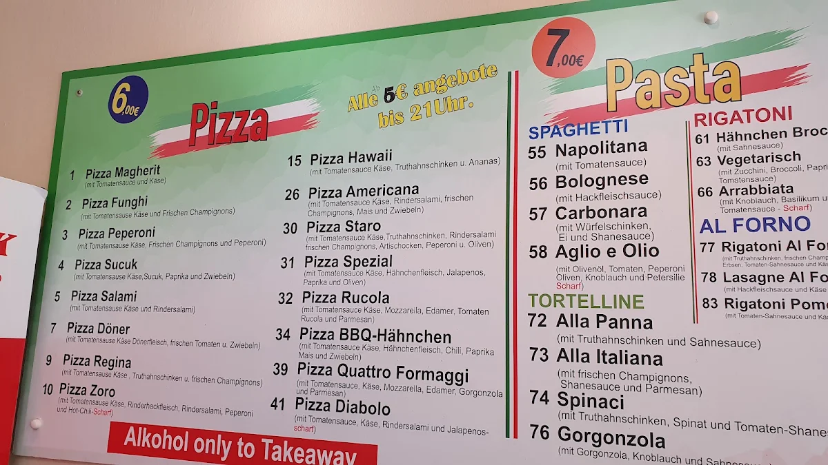 Speisekarte, Staro Pizza & Pasta