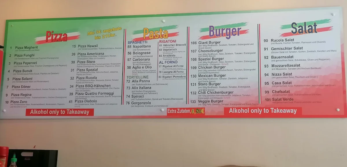 Speisekarte, Staro Pizza & Pasta