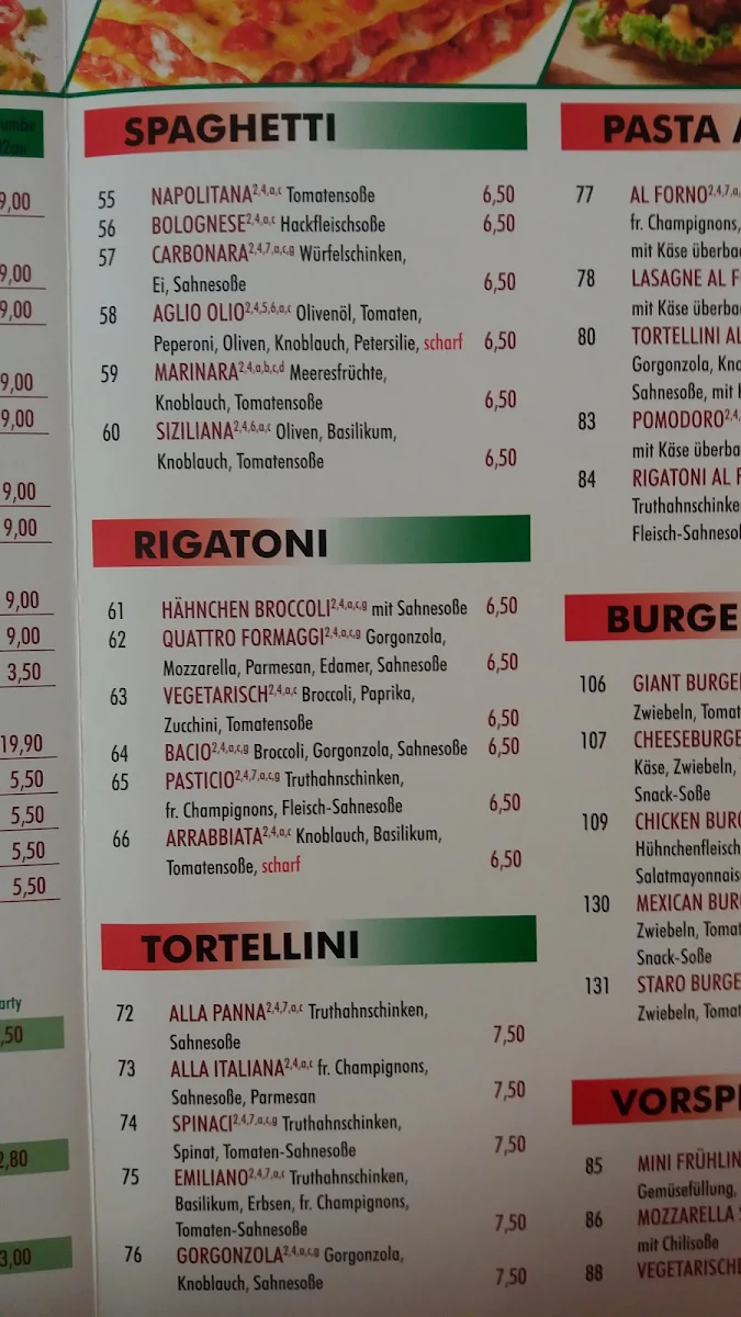 Speisekarte, Staro Pizza & Pasta