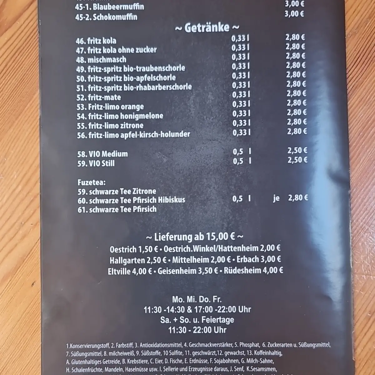 Speisekarte, Food Factory Oestrich-Winkel