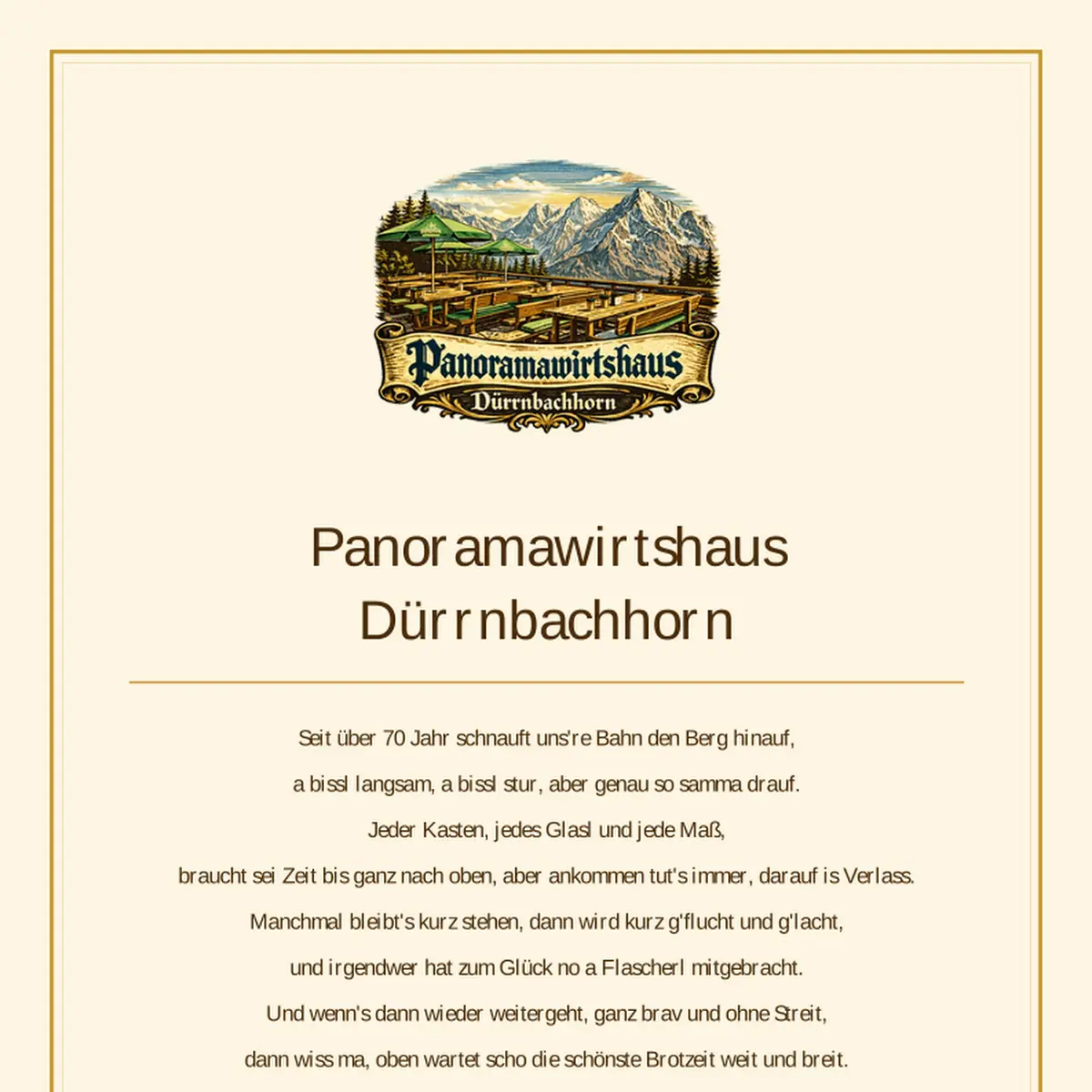 Speisekarte, Panorama Wirtshaus Dürrnbachhorn