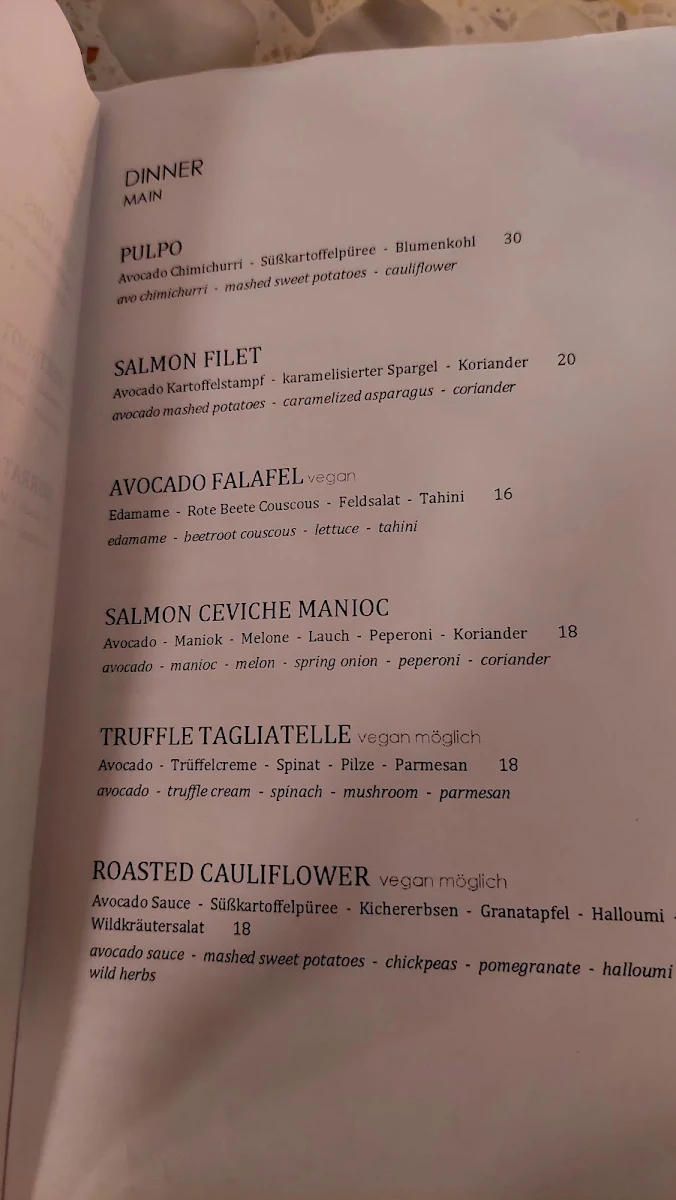 Speisekarte, Avocado Club